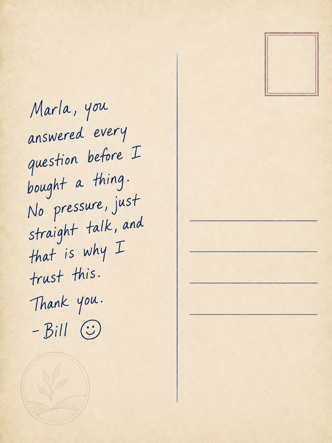 Handwritten postcard from Bill