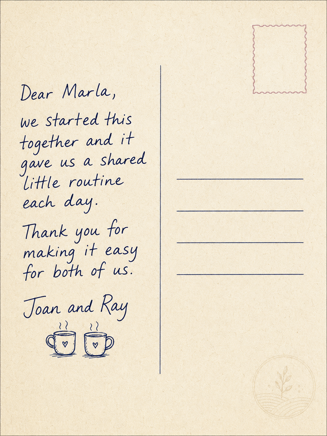 Handwritten postcard from Joan and Ray