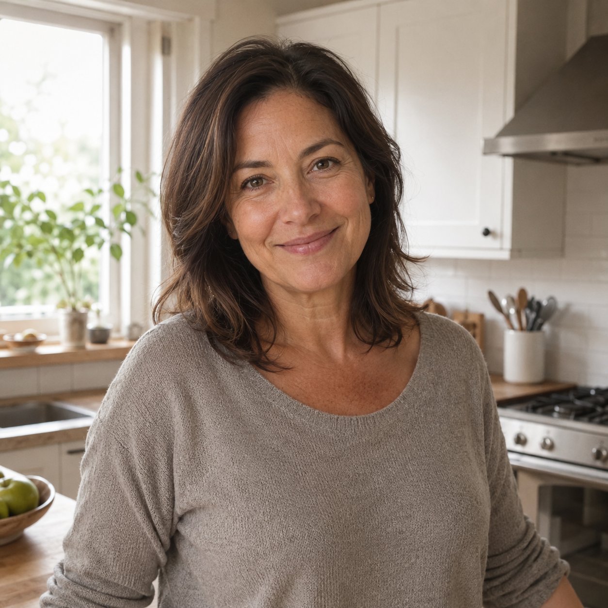 Dana smiling in her kitchen